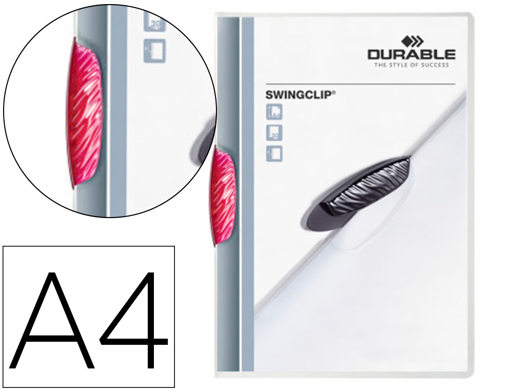 CHEMISE PRESENTATION DURABLE SWINGCLIP A4 POLYPROPYLENE TRANSLUCIDE 30F CLIP PIVOTANT COLORIS ROUGE POURPRE