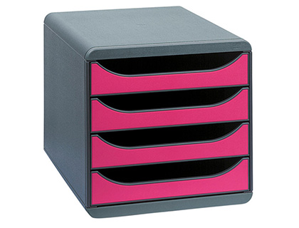 MODULE CLASSEMENT EXACOMPTA BIG BOX 4 TIROIRS OUVERTS MONOBLOC ULTRA RIGIDE 347X278X267MM COLORIS GRIS/FRAMBOISE