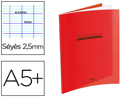 CAHIER PIQU CONQURANT CRITURE COUVERTURE PLASTIQUE SOUPLE A5+ 17X22CM 32 PAGES 90G SYS 2.5MM 2 COLORIS ORANGE