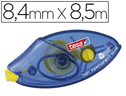 COLLE TESA ROLLER JETABLE ADHSION TEMPORAIRE ERGONOMIQUE RUBAN HAUTE QUALIT PLASTIQUE EMBALLAGE RECYCL 8.4MMX8.5M