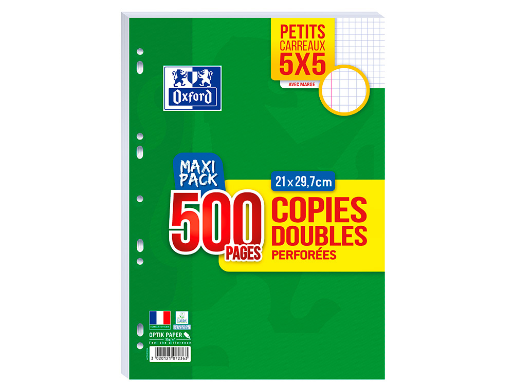 COPIES DOUBLES OXFORD PERFORES 500 PAGES 90G       QUADRILL 5X5 PRSENTOIR DE 8U