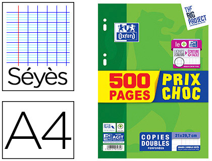 Copies doubles 300P A4 Séyès Perforées