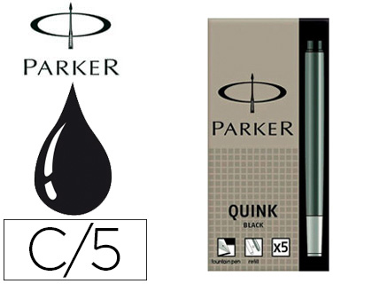 CARTOUCHE PARKER QUINK LONGUE ENCRE NOIRE ÉTUI 5 UNITÉS