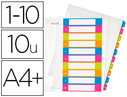 INTERCALAIRE LEITZ POLYPROPYLNE WOW 10 TOUCHES A4+ 212X310MM TABLE MATIRES IMPRIMABLE MULTICOLORE