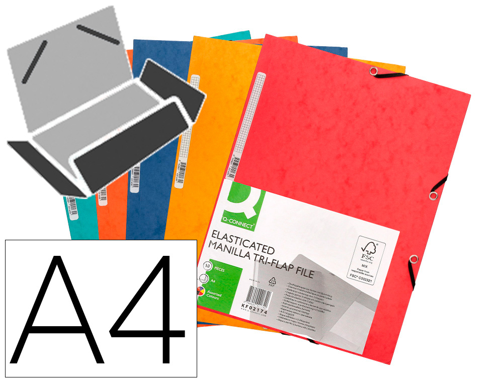 CHEMISE Q-CONNECT CARTE LUSTRÉE 375G POUR DOCUMENTS A4 320X243MM 3 RABATS  COLORIS ASSORTIS