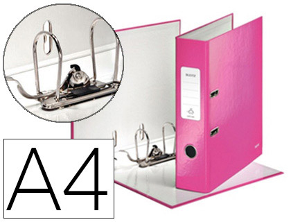 CLASSEUR LEVIER LEITZ WOW 318X285MM SURFACE PELLICULE DOS 80MM OEILLET PRHENSION GRIFFES BLOCAGE 600F COLORIS ROSE