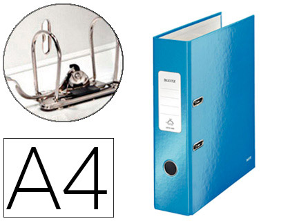 CLASSEUR LEVIER LEITZ WOW 318X285MM SURFACE PELLICULE DOS 80MM OEILLET PRHENSION GRIFFES BLOCAGE 600F COLORIS BLEU