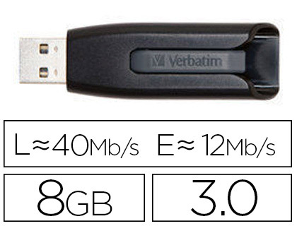 CL USB VERBATIM V3 8GB FERMET URE COULISSANTE COMPATIBLE USB 2.0 COLORIS NOIR