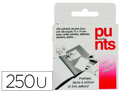 Boîte de 250 pastilles adhésives double-face pré-découpées PUNTS