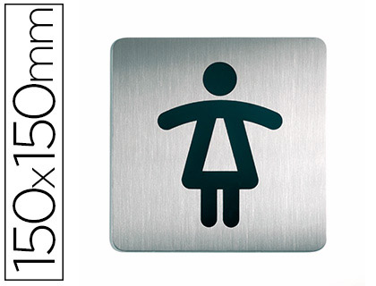 PLAQUE PICTOGRAMME DURABLE WC FEMME CARR GRAND FORMAT ACIER BROSS INOXYDABLE PASTILLE ADHSIVE AU DOS 150X150MM