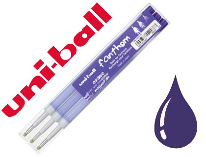 RECHARGE ROLLER UNIBALL FANTHOM THERMOSENSIBLE POINTE 0.7MM CRIRE GOMMER RCRIRE ENCRE GEL VIOLET SET 3 UNITS