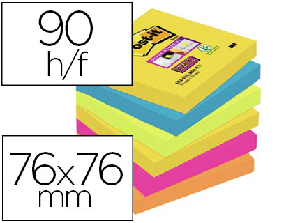 Bloc-notes post-it super sticky grand format 127x203mm 45f lignées  repositionnables coloris vert néon/fuchsia