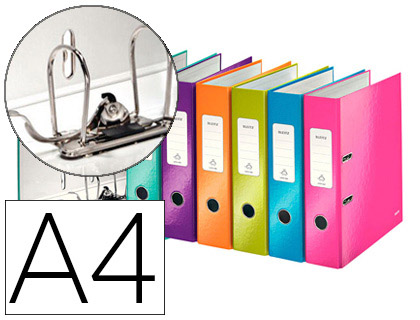 CLASSEUR LEVIER LEITZ WOW 318X285MM SURFACE PELLICULE DOS 80MM OEILLET PRHENSION GRIFFES BLOCAGE 600F 6 COLORIS