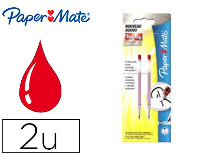 RECHARGE PAPER MATE STYLO-ROLLER REPLAY PREMIUM ENCRE EFFAABLE COULEUR ROUGE SET 2 UNITS