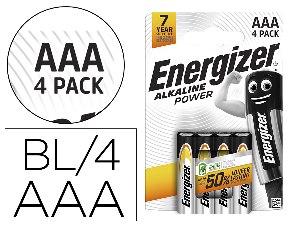 PILE ENERGIZER ALCALINE POWER I.C.E. LR03 TAILLE AAA BLISTER 4 UNITÉS