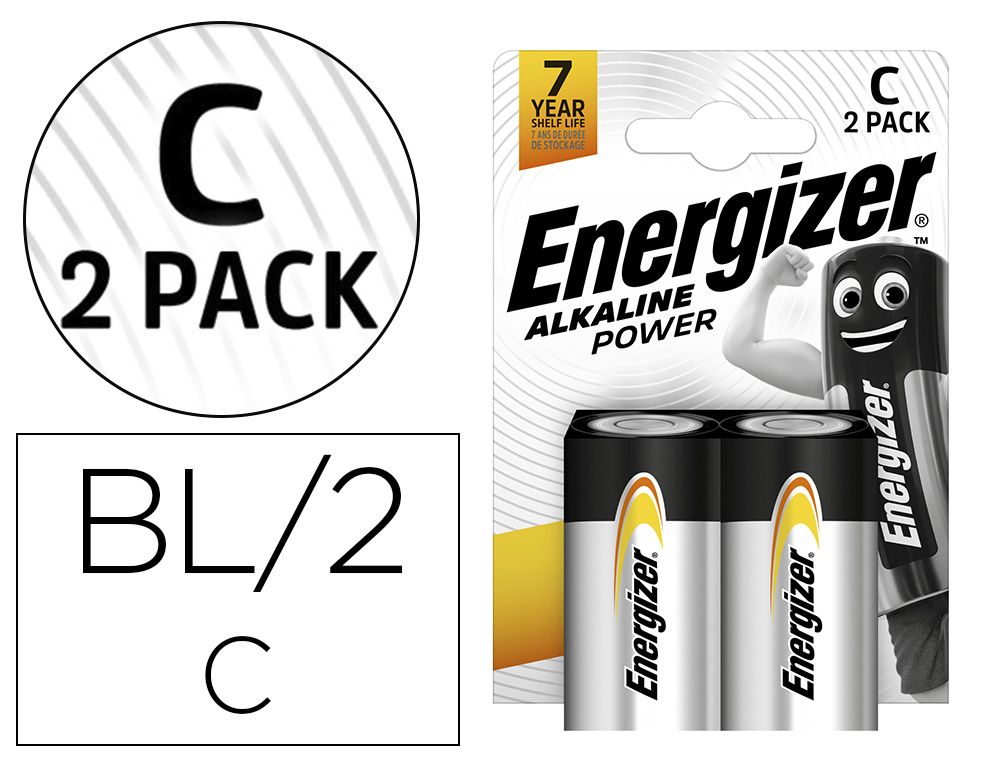 Global Bureau Bordeaux  PILE ENERGIZER ALCALINE POWER I.C.E. LR14 TAILLE C  BLISTER 2 UNITÉS