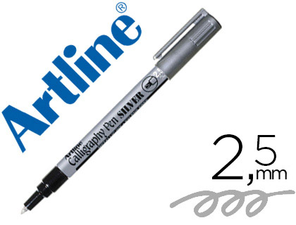 MARQUEUR ARTLINE PERMANENT POINTE LARGE BISEAUTE 2.5MM TOUS SUPPORTS CORPS MTAL ENCRE PIGMENTE RSISTE EAU ARGENT