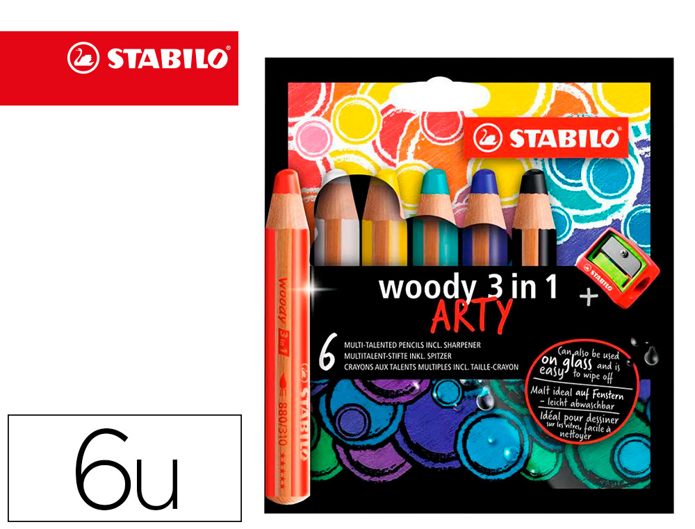 Pochette de 6 crayons de couleur STABILO woody 3 en 1 + taille-crayon