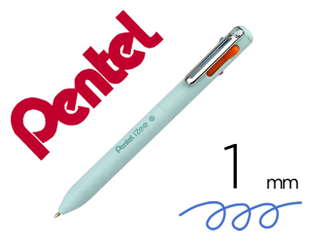 STYLO-BILLE PENTEL 4 COULEURS IZEE RETRACTABLE POINTE LARGE 1MM CLIP METAL CORPS VERT     MENTHE