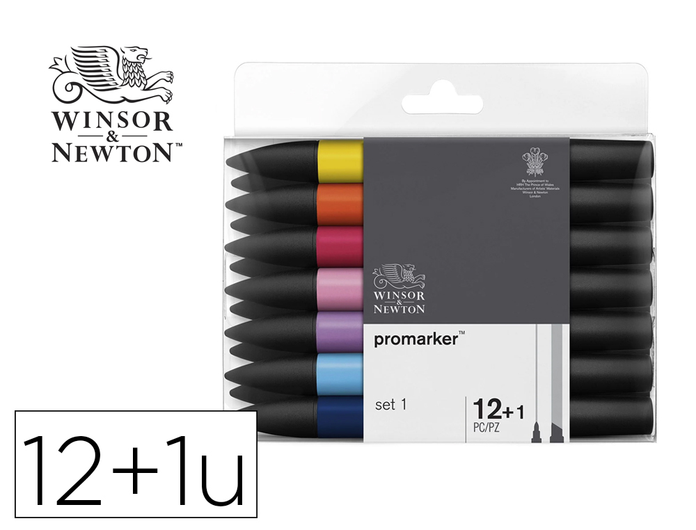 MARQUEUR W&N PROMARKER TOUS SUPPORTS ENCRE BASE ALCOOL    DOUBLE POINTE SET N1 BLISTER 12 COLORIS ASSORTIS + 1