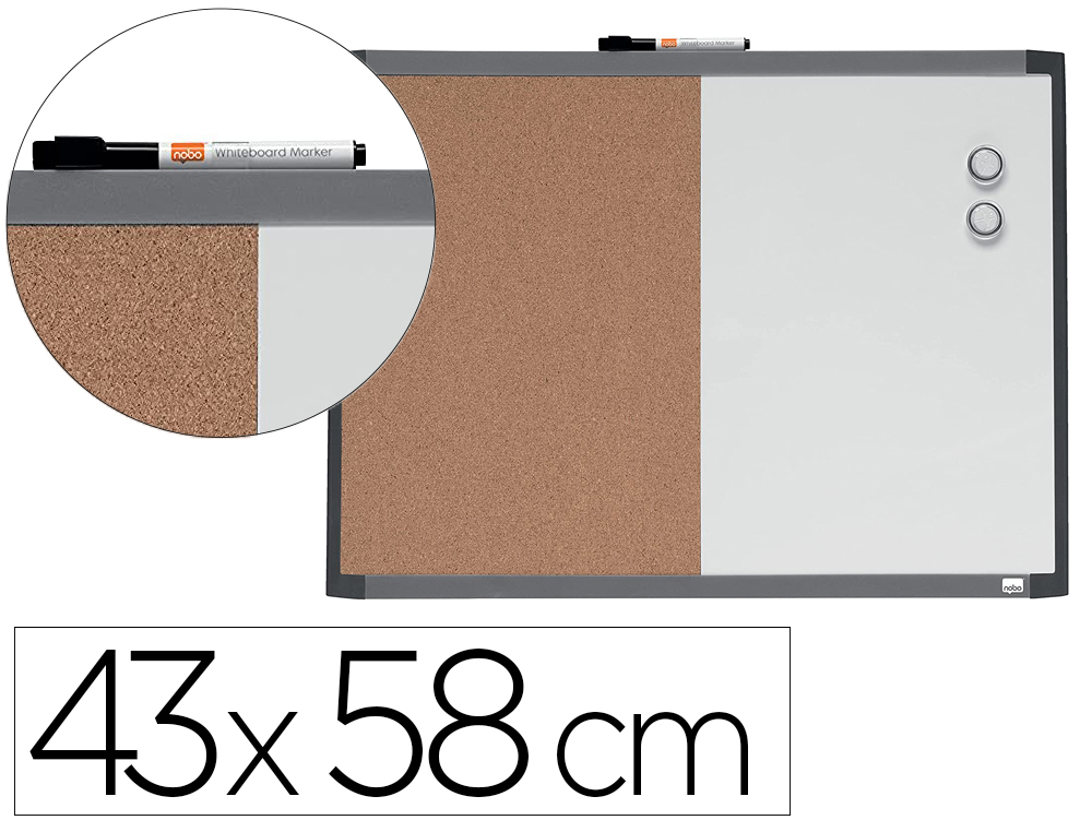 TABLEAU MIXTE NOBO SURFACE MAGNETIQUE LAQUE EFFACABLE A  SEC ET PANNEAU AFFICHAGE      LIEGE 585X430MM COLORIS BLANC
