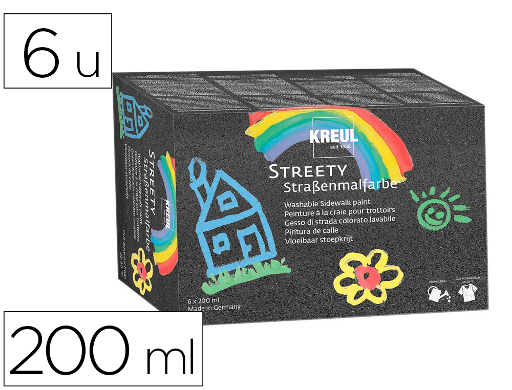 PEINTURE CRAIE KREUL LIQUIDE TROTTOIR LAVABLE EAU 200ML    COLORIS ASSORTIS KIT 6 UNITES