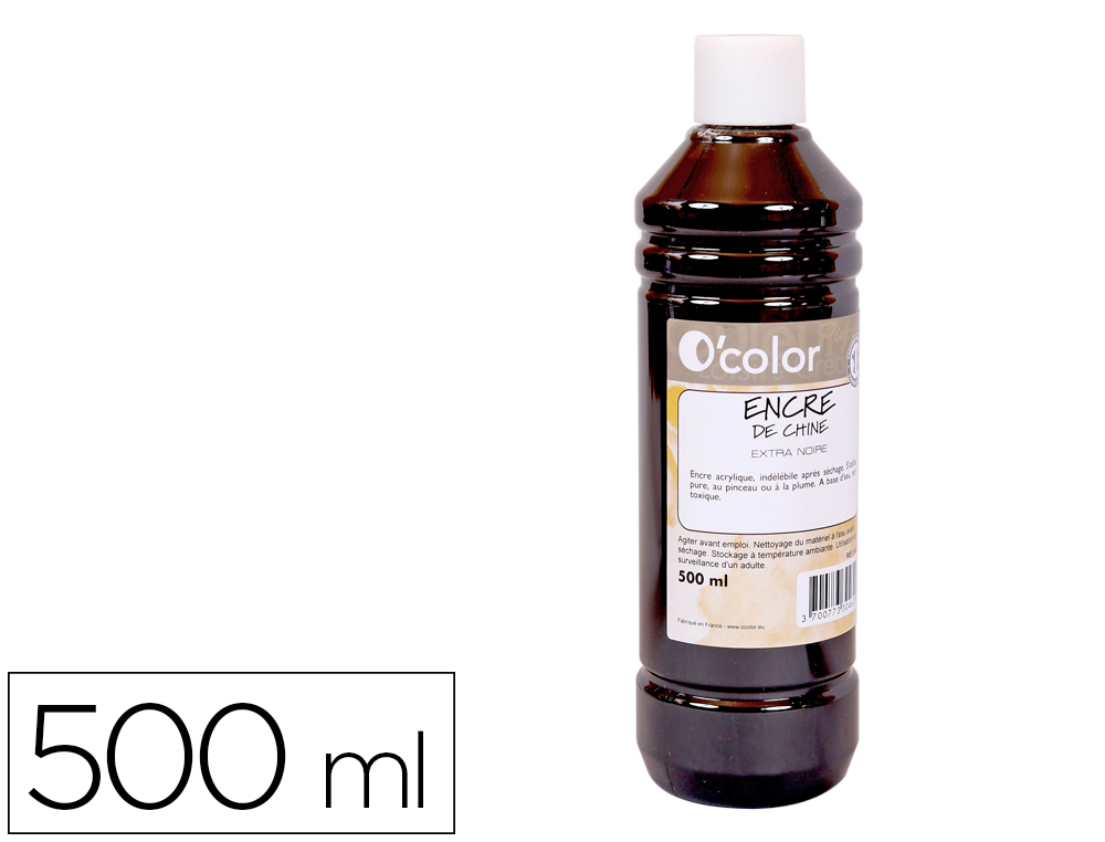 ENCRE CHINE O'COLOR UTILISATIONS PLUME PINCEAU    LAVIS COLORIS EXTRA NOIR      FLACON 500ML
