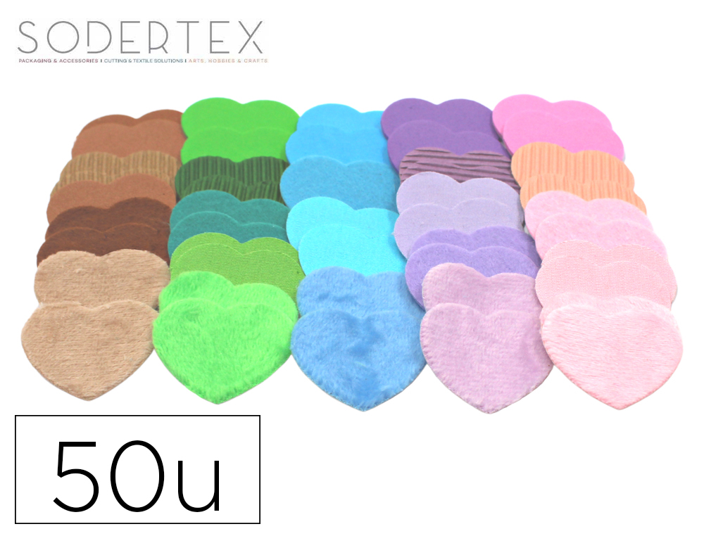 GOMMETTE SENSORIELLE SODERTEX FORME COEUR TEXTURES ASSORTIESDIAMETRE 3,5CM COLORIS ASSORTIS PACK 50 UNITES