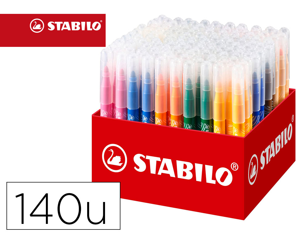 FEUTRE COLORIAGE STABILO POWERMAX MAXI SCHOOLPACK ENCRE LAVABLE POINTE LARGE BLOQUEE COLORIS ASSORTIS CARTON 140 UNITES