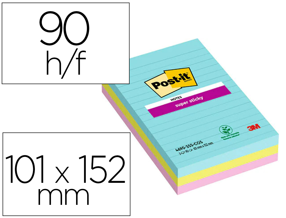 Post-it® 540 notes adhésives repositionnables 76x76mm Assorti