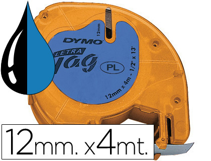 RUBAN TITREUSE DYMO LETRATAG SUPPORT PLASTIQUE 12MMX4M COLORIS IMPRESSION NOIR/BLEU