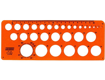 NORMOGRAPHE MINERVA CERCLES IMPAIRS/PAIRS STANDARD N.18 POCHOIR DIAMTRE 1MM  30MM EN PLASTIQUE COLORIS ORANGE