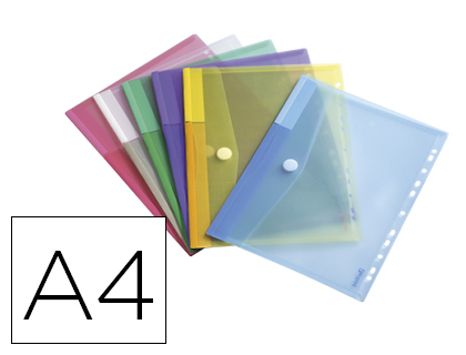 POCHETTE ENVELOPPE TARIFOLD A4 PERFORE POLYPROPYLNE TRANSPARENT COLORIS ASSORTIS SACHET 12 UNITS
