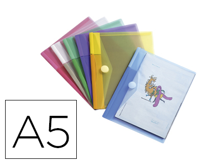 AQUITAINE PAPETERIE  POCHETTE ENVELOPPE TARIFOLD A5 POLYPROPYLÈNE  TRANSPARENT COLORIS ASSORTIS SACHET 6 UNITÉS