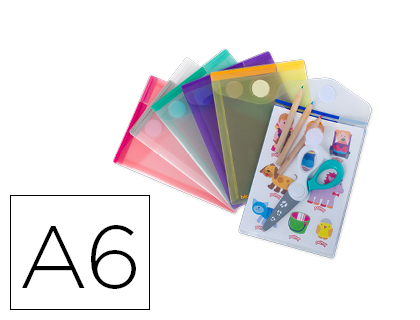 POCHETTE ENVELOPPE TARIFOLD A6 PORTRAIT POLYPROPYLNE TRANSPARENT COLORIS ASSORTIS SACHET 6 UNITS