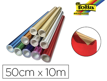 ROULEAU PAPIER FOLIA MTALLIS UNI 50CMX10M 2 FACES COLORIS ROUGE/OR