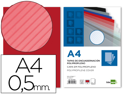 PLAT COUVERTURE LIDERPAPEL PPL RAY LIGNES DIAGONALES 0.5MM A4 DOSSIER RELIURE ROUGE BOTE 100 UNITS