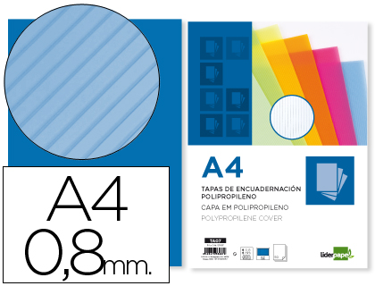 PLAT COUVERTURE LIDERPAPEL PP ONDUL TRANSLUCIDE 0.8MM A4 DOSSIER RELIURE BLEU PAQUET 50 UNITS