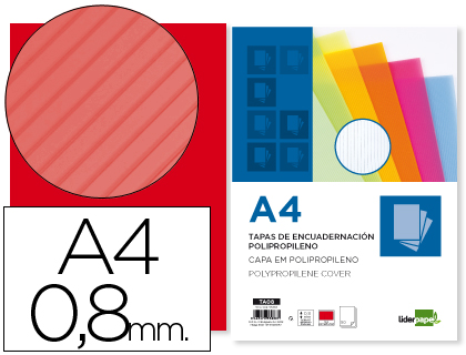 PLAT COUVERTURE LIDERPAPEL PP ONDUL TRANSLUCIDE 0.8MM A4 DOSSIER RELIURE ROUGE PAQUET 50 UNITS