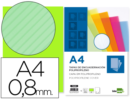 PLAT COUVERTURE LIDERPAPEL PP ONDUL TRANSLUCIDE 0.8MM A4 DOSSIER RELIURE VERT PAQUET 50 UNITS