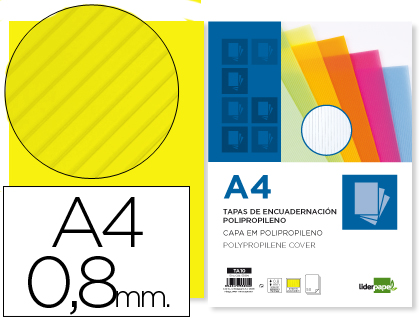 PLAT COUVERTURE LIDERPAPEL PP ONDUL TRANSLUCIDE 0.8MM A4 DOSSIER RELIURE JAUNE PAQUET 50 UNITS