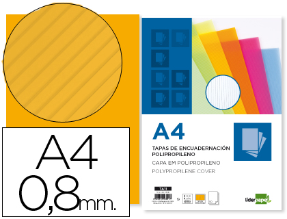 PLAT COUVERTURE LIDERPAPEL PP ONDUL TRANSLUCIDE 0.8MM A4 DOSSIER RELIURE ORANGE PAQUET 50 UNITS