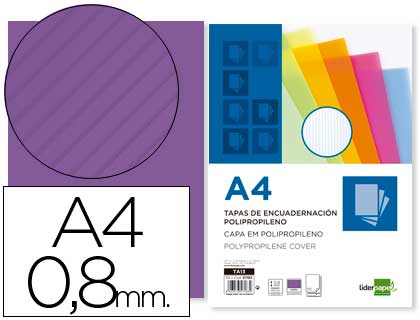 PLAT COUVERTURE LIDERPAPEL PP ONDUL TRANSLUCIDE 0.8MM A4 DOSSIER RELIURE VIOLET PAQUET 50 UNITS