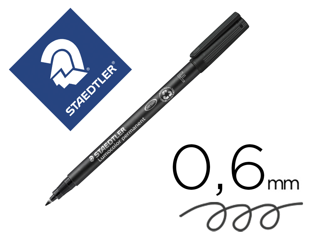 STYLO-FEUTRE STAEDTLER LUMOCOLOR PERMANENT POINTE FINE 0.6MM MULTI-SUPPORTS  SÉCHAGE IMMÉDIAT RÉSISTANT EAU COLORIS NOIR