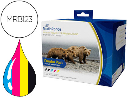 CARTOUCHE MEDIARANGE JET D'ENCRE COMPATIBLE BROTHER LC-123 NOIR X2/JAUNE/CYAN/MAGENTA MULTIPACK 5 UNITS