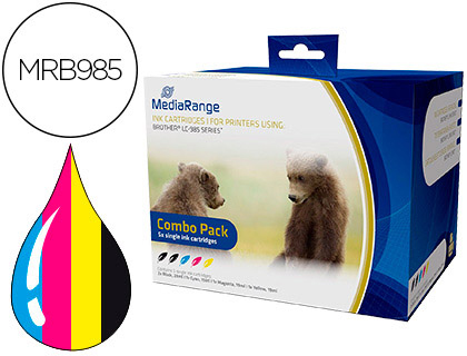 CARTOUCHE MEDIARANGE JET D'ENCRE COMPATIBLE BROTHER LC-985 NOIR X2/JAUNE /CYAN/MAGENTA MULTIPACK 5 UNITS