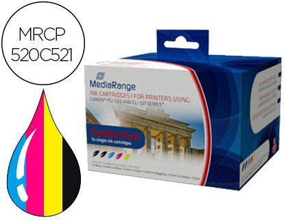 CARTOUCHE MEDIARANGE JET D'ENCRE COMPATIBLE CANON PGI-520/CLI-521 NOIR X2/JAUNE/CYAN/MAGENTA MULTIPACK 5 UNITS
