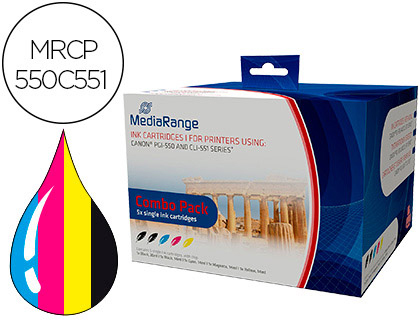CARTOUCHE MEDIARANGE JET D'ENCRE COMPATIBLE CANON PGI-550/CLI-551 NOIR X2/JAUNE/CYAN/MAGENTA MULTIPACK 5 UNITS