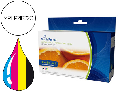 CARTOUCHE MEDIARANGE JET D'ENCRE COMPATIBLE HP 21/22 NOIR/TRICOLOR PACK DE 2 UNITS