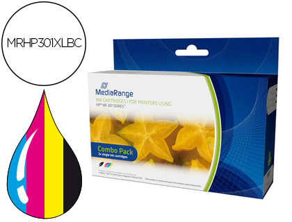 CARTOUCHE MEDIARANGE JET D'ENCRE COMPATIBLE HP 301 NOIR/TRICOLOR PACK DE 2 UNITS